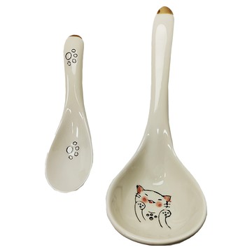 上手家居 日式拉麵湯匙2件組 餐具  招財貓 白色  1組
