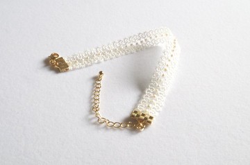 梭織蕾絲和淡水珍珠手鍊 - Blanc