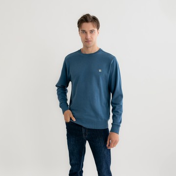 【Urban Explorer】男裝-四色傘繡章長袖大學T-霧藍色