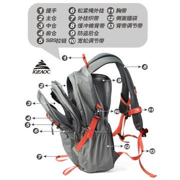 IGEAOC正品男女戶外運動休閑雙肩背包輕巧防潑水登山徒步背包