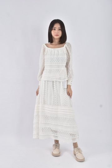 (S) diagram蕾絲三件式鏤空白色套裝