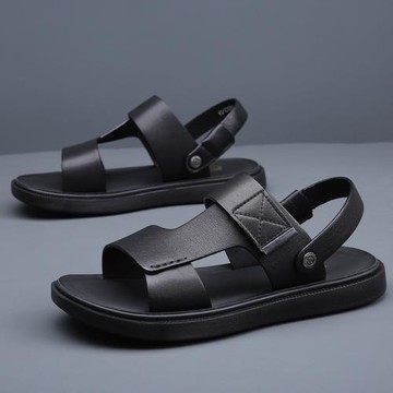 涼鞋男款2024夏季新款真皮休閑外穿沙灘涼拖鞋男士防滑軟底皮涼鞋
