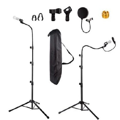 Microphone Stand, Microphone Tripod Height up to 6 Feet Gooseneck Heavy Duty Tripod Mic Stands with Mic Clip Holders for Performance, Karaoke Singing,