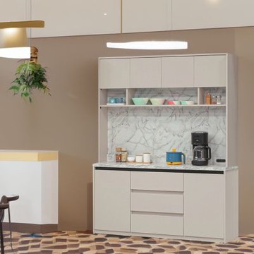 文創集 羅特卡5.1尺六門三抽仿石紋高餐櫃組合-152x40x201cm免組