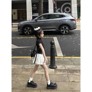 女童兒童春夏白色黑色防走光百褶半身裙裙褲小女孩jk半裙高腰短裙