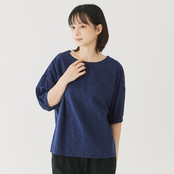 緹花短袖上衣 藍F