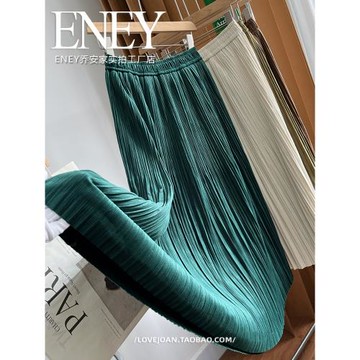 啞光質感！垂感敲好絨面秋冬新款帶細褶裙子絲絨高腰顯瘦半身裙女