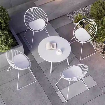 現代戶外防水防曬桌椅組合花園庭院休閑鐵藝小茶幾奶茶店外擺桌椅[DD050209]