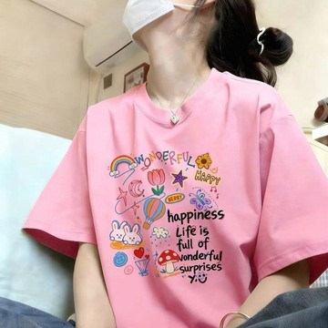 多色短袖  大尺碼女裝 短袖t恤女 純棉T恤 夏天上衣 韓版短袖 寬鬆上衣 卡通短袖 印花上衣 100kg 夏天女裝