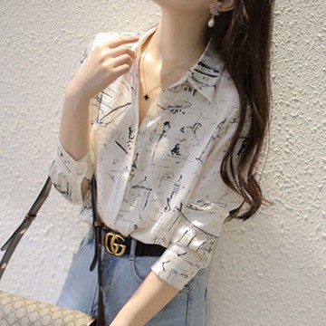 【LANNI 藍尼】現+預 風景帆船翻領雪紡襯衫(女裝/長袖/T恤/休閒)