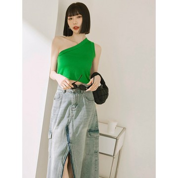 OB嚴選 多巴胺穿搭兩面穿單肩針織短版背心上衣 《AB18036》女裝/現貨/時髦