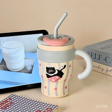 保溫瓶 隨行杯 冰霸杯 保溫瓶 冰壩杯 隨身杯 保冰杯 【787人收藏】小貓巨無霸冰霸杯大容量吸管保溫杯2024新款高顔