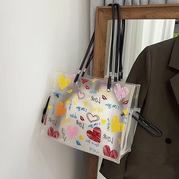 韓版女士高級感網紅果凍透明大容量包包女新款單肩大包洋氣托特包