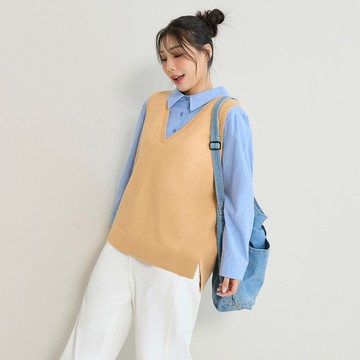 百搭多色V領中長版針織背心