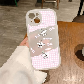 卡通格紋粉結小狗 防摔 適用蘋果iphone 78p xr i11 i12 13 14 15 16 pro max手機殼