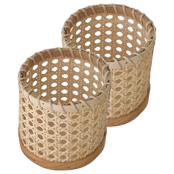 沐慕家居 藤編收納筒 直徑11x10.5cm  原木色  2個