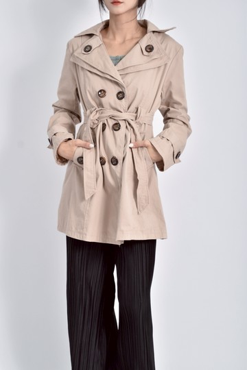 (L) dinuqi質感棉質風衣杏色綁帶外套