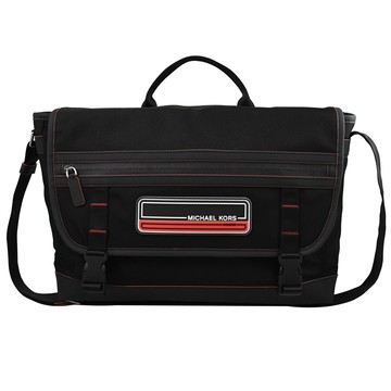 MICHAEL KORS KENT SPORT帆布拼接兩用大斜背包.黑