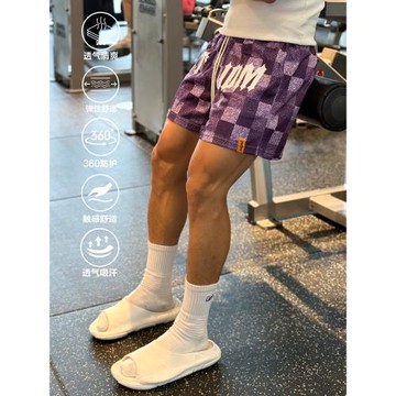 Satjdm原創美式短褲四分褲烏梅紫格紋籃球訓練運動健身跑步國潮