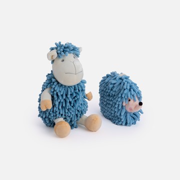 雪尼爾擦手巾兩入組 綿羊刺蝟藍