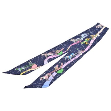 HERMES Space Derby星空馬車圖騰Twilly絲巾領結(深藍色)