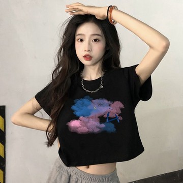 短款短袖T恤女|寬松百搭|露臍高腰|ins風格|甜美清新/日系|短款/短袖|修身版型|印花流行元素