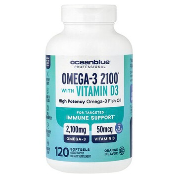OceanBlue, 專業，含維生素 D 的 Omega-3 2100®，橙味，120 粒軟膠囊