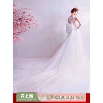 季末特惠仙澈圣潔時髦公主風新娘蕾絲露背大拖尾婚紗禮服2961批發