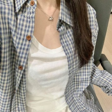 【佈小九】📍有貨📍 實價格紋格子襯衫外搭女秋季新款小衆韓系百搭寬鬆慵懶風襯衣外套 基本款襯衫 襯衣 女生外套