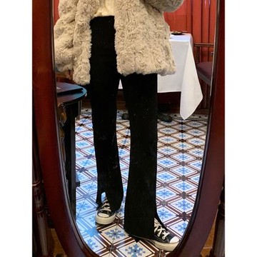 加絨開叉闊腿褲女春秋冬2025新款高腰垂感顯瘦休閑直筒微喇叭褲子