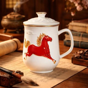 乾唐軒活瓷 | 新品上市 | 天威寶馬三件杯 / 附茶漏 / 牙白紅彩金 460ml