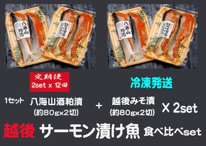 八海山酒粕漬  越後味噌漬 サーモン漬け魚食べ比べ（約80g×各2切）2セット