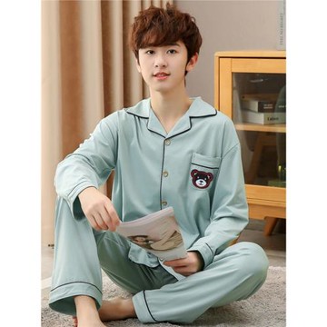 春秋長袖男孩睡衣青少年中大童男純棉夏短袖初高中學生12--20歲套