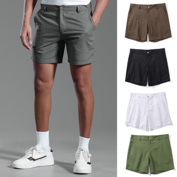 2024男士純色棉麻短褲寬松4分褲春夏薄款亞麻棉混紡休閑四分褲潮