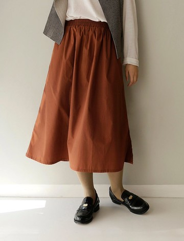 不規則暈染栗子色純棉 側開叉簡潔半身裙