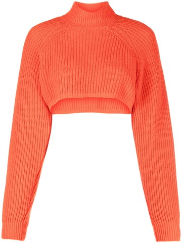 Moschino - cropped knitted jumper - women - Polyamide/Viscose/Cashmere/Wool - M - Orange