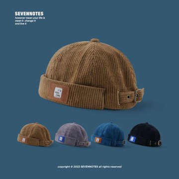 SEVENNOTES秋冬燈芯絨雅痞地主帽百搭保暖ins潮街頭瓜皮帽男軟頂