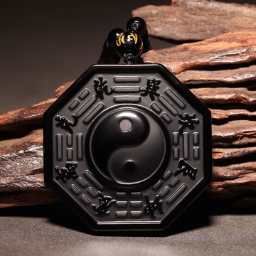 賞峰黑曜石太極八卦吊墜男女情侶款項鏈掛件飾品轉運飾品水晶掛