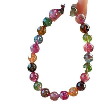 天然水晶巴西老料彩虹碧璽手鏈女款圓珠濃艷通透糖果碧璽手串送禮