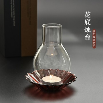 紅底燭台沉香薰香燈【酪旅子】奇楠薰香燈 中式防風玻璃燈罩 復古香氛蠟燭燈 禪意氛圍擺件【1147】