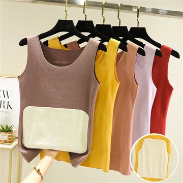 德絨保暖背心女加絨加厚秋冬內搭無痕打底內穿發熱棉馬甲吊帶上衣