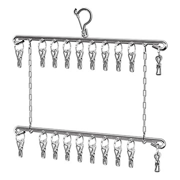 折疊多層晾襪架 豎排晾曬 多夾設計 收納 大容量  44 x 40.5cm  不鏽鋼銀色  1個