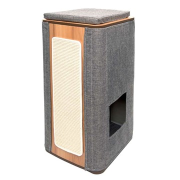 Vesper 貓用實木精品家具 隔層高型積木屋  三層貓抓板貓爬架  1個  灰色  原木色  42.5 x 42.5 x 87.5cm