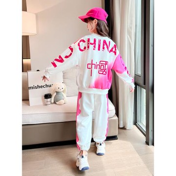 女童春裝運動套裝姐弟裝漸變色中國衛衣時尚洋氣中大童潮炸街童裝