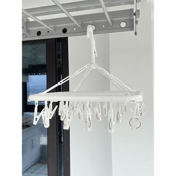 日本防風塑料多夾子折疊晾衣架夾子型襪子防風曬衣架 24夾子