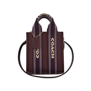 COACH微醺酒紅荔枝紋皮革手提/斜背迷你琴譜托特包