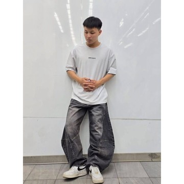 迷你標語重磅圓領 T