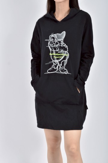 (L) hzl ss棉質連帽純棉長袖黑色洋裝