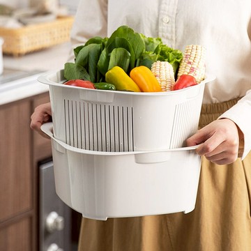可層疊雙層洗菜籃/蔬果瀝水籃-多色可選 灰
