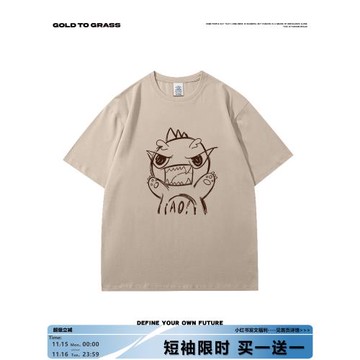 GTG原創美式復古潮牌小惡魔圓領短袖男百搭oversize新款半截袖